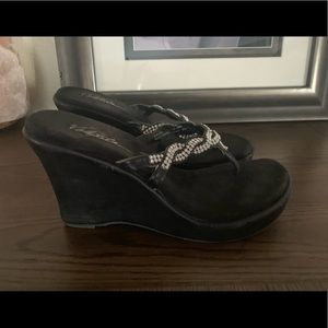 Black and rhinestone wedge sandal size 8.5